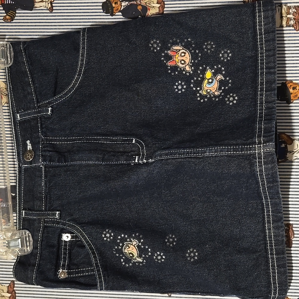 Vintage Y2k Powerpuff Girls Denim Skirt Cartoon Network Dark Wash